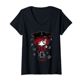 Womens Spookscene Edgy Kitty Hat Scene Kid Emo Alt Goth Red V-Neck T-Shirt