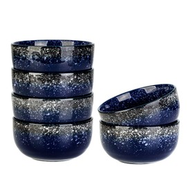 S&Q'S CERAMICS Ceramic Small Bowls for Kitchen, Set of 6, 9 oz Ice Cream Bowls, Small Bowl Set for Dipping, Breakfast, Oatmeal, Microwave and Dishwasher Safe (Navy Blue)