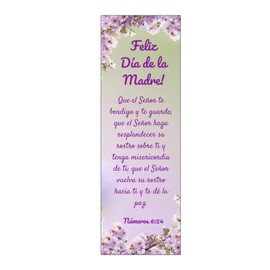 100 Count of Spanish Version Purple 6" Flowers Happy Mother's Day Gifts, Numbers 6:24 Inspirational Bible Verse Bookmarks for Women and Moms