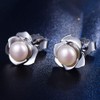 Sterling Silver Rose Flower Pearl Stud Earrings for Women Mother