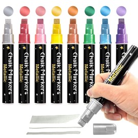 Hapickid 8 Metallic Colors Chalk Markers, 10mm Erasable Jumbo Chalk Pens 3 In 1 Nib, Car Window Marker for Glass Poster Chalkboard Blackboard Bistro Signs Menu Board