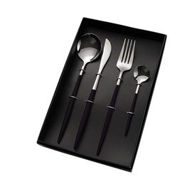 Exquisite Stainless Steel Western Cutlery Set, Portugal Knife, Fork And Spoon Cutlery Four-piece Set, Gift Box, Gift Set (Black Silver)