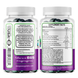 EasyPeasyGreens Daily Veggie Gummies for Kids - 60 Greens Gummies - Helps Picky Eaters Get Their Veggies in - Made with 10 Real Vegetable Extracts and 100% Vegan