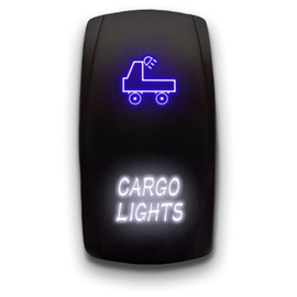 Cargo Light - Blue/White - Laser Etched Toggle Switch 5-PIN MAintained Switch Waterproof Black Shell/ON-Off DPST Illuminated Rocker Switch for Auto Truck Boat Marine - 20A 12V/10A 24V