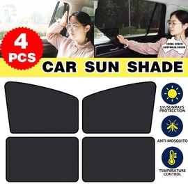 AIMALL 4PCS Magnetic Car Window Sun Shade Set for UV Protection – Front & Rear Side Window Curtain Covers, Black Mesh, Easy Install Stretch Sunshade