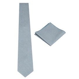Juego de corbata de lino sólido para hombre: corbata con bolsillo a juego, varios colores, Dusty Blue, Talla única