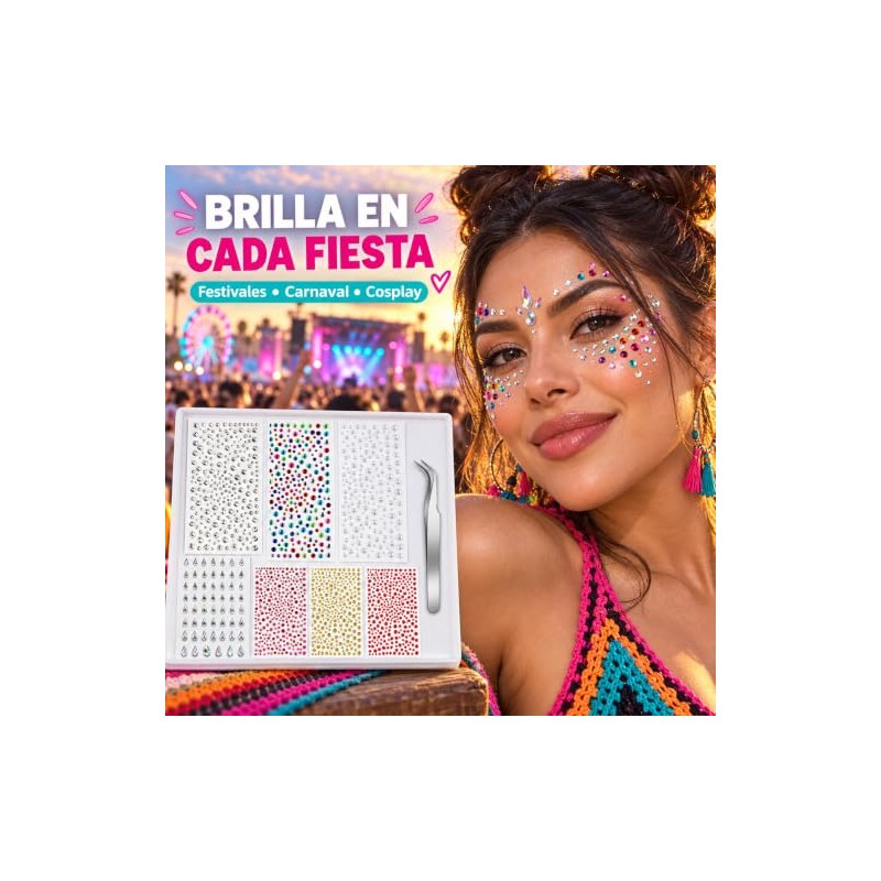 3240 Piezas Autoadhesivas Brillos para Decorar, 7 Hojas Gemas Faciales