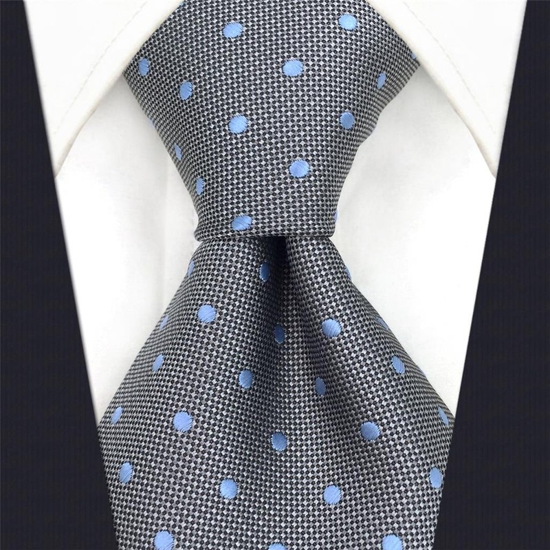 SHLAX&WING Men's Necktie, Gray, Blue, Dot, Men's Silk Business, 8cm