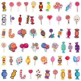 55 Pcs Cute Cartoon Colorful Dessert Candy Stickers for Laptop Water Bottle, Vinyl Waterproof Anime Stickers Decals for Scrapbook Luggage Phone,Lollipop Stickers for Kids