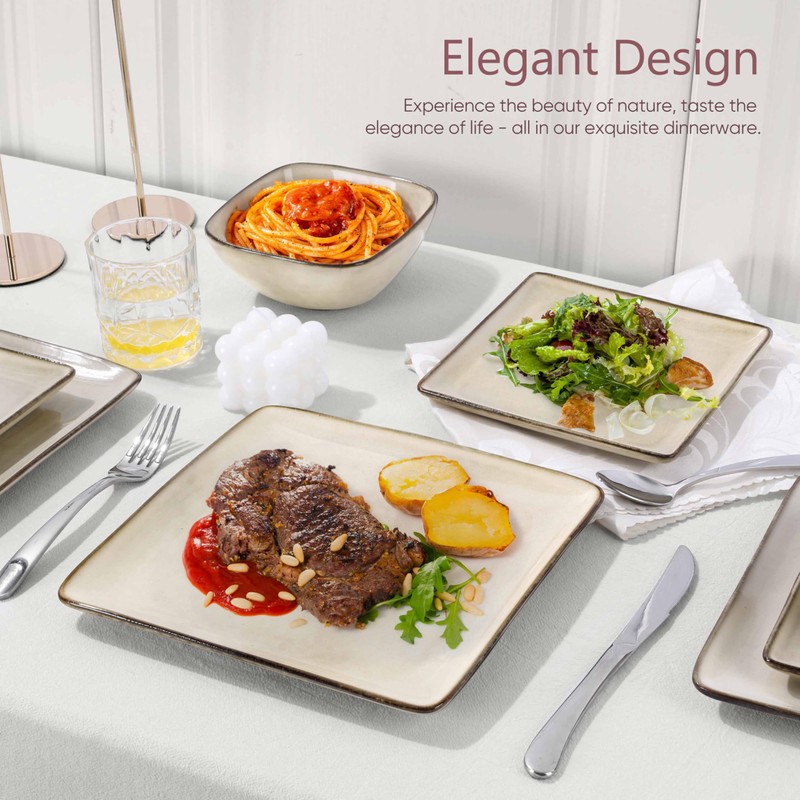 Herogo Stoneware Plates and Bowls Sets for 4, 12 Pieces