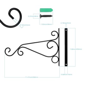 Zocipro Pack of 2 Hanging Basket Holder, Metal, Robust Hooks for Hanging Basket, Black, Elegant Simple Hanging Basket Holder, Wall Holder, Suitable for Garden Decoration, Flower Pots, Fairy Lights