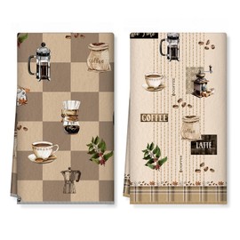 Arquiel Coffee Microfiber Kitchen Towel 2Pcs, 40 × 60 cm Soft Absorbent Hand Towel Dish Towel, Thick Dish Cloth Tea Towel for Kitchen,Anniversary,Wedding,Decoration