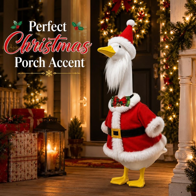 23" Christmas Porch Goose Outfits, Santa Goose Clothes with Bowtie