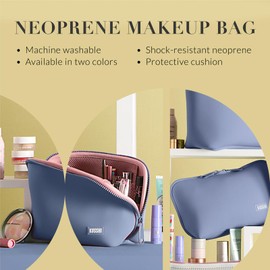 KUSSHI - Bolsa de maquillaje de neopreno lavable para viajes sin estrés (azul perla, rosa arena), Azul perla/rosa arena