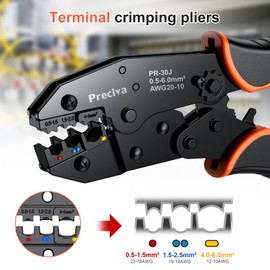 Ratchet Crimping Plier, Preciva Insulated Ratcheting Wire Terminal Crimping Tool, AWG20-10 (0.5-1.5mm²) (1.5-2.5mm²) (4-6mm²), Electrical Crimper Plier for Electrical Connectors