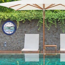 Large Outdoor Clock Waterproof with Thermometer Vintage Rustic Coastal Clock for Pool Garden Patio (16 Inch)