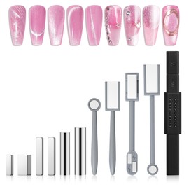 MelodySusie Nail Magnet Set 11PCS, Cat Eye Gel Nail Polish Magnets, Square Round Double Ended Magnet Stick, Cat Eye Magnet for Nails, Strong Magnetic Nail Polish Magnets Nail Design Tools