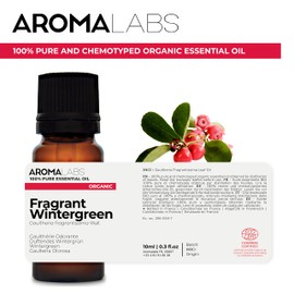 BIO - Fragrant Wintergreen Essential Oil - 10mL - 100% Pure, Natural, Chemotyped and AB/Cosmos Certified - AROMA LABS (French Brand)