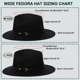 HEYANN Women's Men's Classic Wide Brim Fedora Hat with Belt Buckle Felt Unisex Trilby Hat Men's Panama Hat Jazz Hat for Women Men, coffee, M