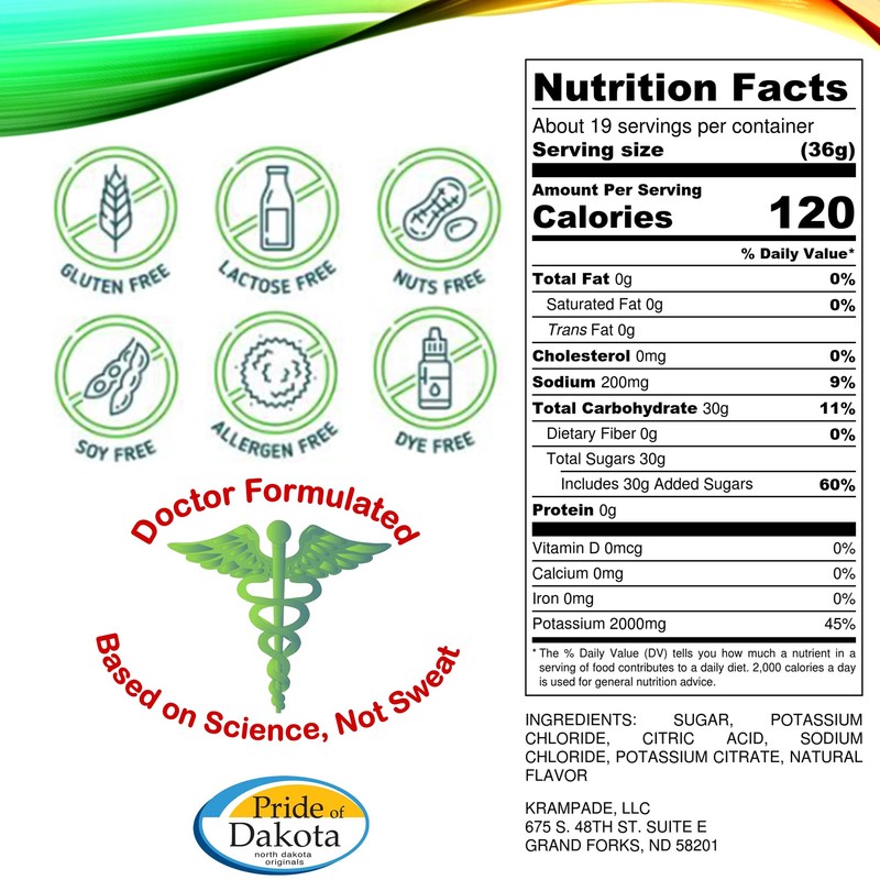 Krampade Electrolytes Powder Potassium Supplement - 2000 mg K+, >2X