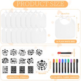 YFNVH 38 Pcs DIY Baby Bibs Decorating Kit Includes 14 White Baby Bibs, 14 Stencils for Painting, 10 Fabric Markers, Blank Feeder Bibs for Baby Shower Games Sign Boys Girls