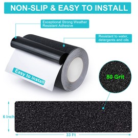 Qingluan Grip Tape, Anti Slip Tape Outdoor/Indoor Waterproof, Non Slip Tape for Stair Steps, Tread Staircases, Ramps, Skateboards (Black Tape, 5.9" x 33Ft)