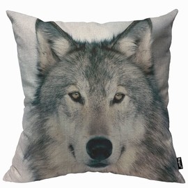 Mugod Grey Wolf Face Cushion Cover Throw Pillow Covers Alpha Male Timber Wolf Portrait Gray in Winter Pillow Case for Men Women Decorative Home Sofa Chair Couch 45x45cm/18x18 Inch