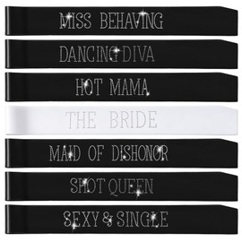 Yinder 7 Pcs Rhinestone Bride and Bridesmaid Sash Set, Bachelorette Party Sashes, Wedding Funny Bridal Team Sash, Bridal Shower Decorations for Woman, Bride Gifts of Honor Party Supplies(White Black)