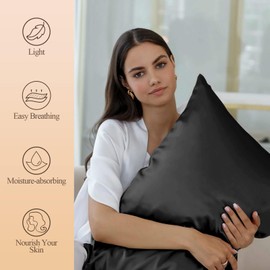 Satin Body Pillow Cover, Black Silky Cooling Satin-Silk Body Pillow Cases with Envelope Closure (20x54, Black)