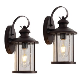 MICSIU 2 Pack Outdoor Wall Lantern Lights, 13.75 Inch Outside Porch Light Fixture with Clear Seedy Glass, Oil Rubbed Bronze Exterior Wall Lights for House, Front Door, Entryway, Pathway