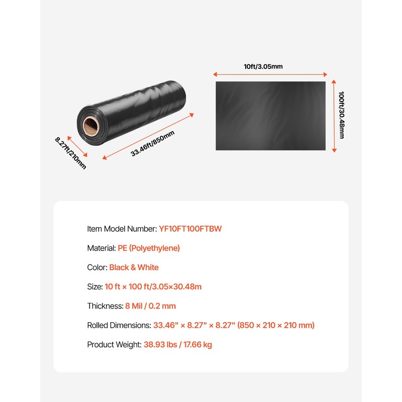VEVOR 10 Mil Plastic Sheeting Heavy Duty 10' x 100',