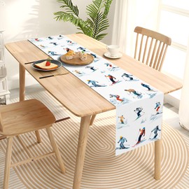 Heyfary Skiing Skier Table Runner Winter Snow Ski Party Decoration Sports Christmas Seasonal Home Kitchen Dining Room Table Decor
