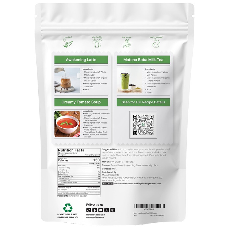 Micro Ingredients Whole Milk Powder, 4 lb | Pasture-Raised, rBST-Free