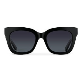 WearMe Pro Women's Polarized Large Square Sunglasses: Subtle Cat Eye Corners, Thick Frame & Modern Aesthetics (Glossy Black Frame/Black Lens)