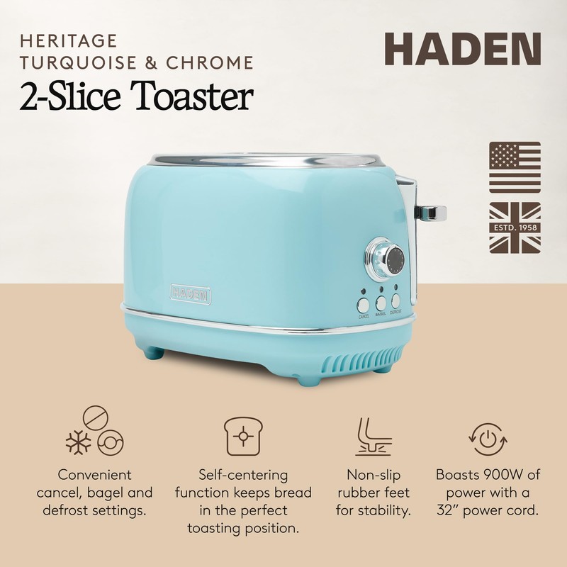 Haden Heritage 2 Slice Wide Slot Stainless Steel Toaster with