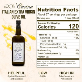 Roi Extra Virgin Olive Oil from Italy - Cucina Ligurian Olive Oil from Italy, First Cold Pressed, Pure, Polyphenol Rich EVOO, 34 fl oz (1 liter)