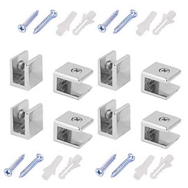 Rannb Glass Clamps Wall Mounted Adjustable Zinc Alloy Glass Shelf Clip Clamp Bracket Support - Pack of 8