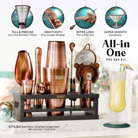 BARE BARREL® Mixology Bartender Kit Bar Set | 16-Piece Cocktail Shaker Set | Martini Barware Mixing Tools for Home Bartending | Incl. 35 Recipe Cards | Gift Set (28oz Boston Shaker, Copper/Black)