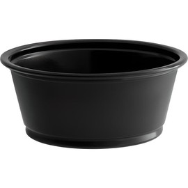 OCS Parts 100-Count Black Plastic Portion Cups with Lids | 3.25-Ounce Disposable Airtight Plastic Souffle Cups for Condiments, Meal Prep, Jello Shots, Salad Dressing for Home Kitchens or Restaurants