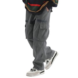 ZAFUL Men's Wild Cargo Pants Loose Fit Y2K Pants Drawstring Casual Hiking Pants Pocket Zipper Design Straight Trousers Dark Gray XXL