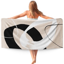 WAITPI Abstract Neutral Beach Towel, Minimalist Neutral Lined Beach Towels Oversized Gifts for Women Girls, Modern Abstract Quick Dry Travel Sand Free Towel Decor for Bathroom Swimming Pool 30x60in