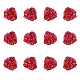 Pack of 12 cheerleading pom poms, metallic cheerleader pompoms, bright metallic cheers ball for sporting events, ball games, dances, carnival parties, red
