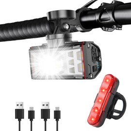 Bike Light Bright 1800Lumen LED Headlight Set,Powerful Bicycle Front Headlights and Back Taillight, USB Rechargeable Waterproof Cycling Warning Flash Light for Men Women Kids Night Riding