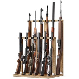 Emfogo Gun Rack, Wooden Gun Racks, Heavy Duty Standing Indoor Gun Racks, 12 Slot Rifle Rack Stand Storage & Display (Rustic Brown)