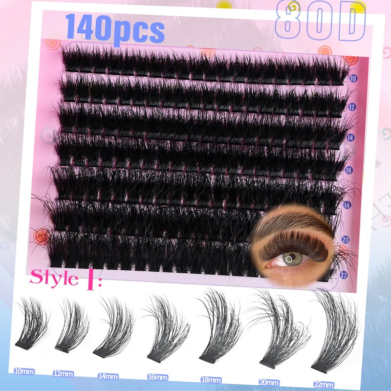 Lash Clusters Fluffy Individual Lashes 80D+120D Thick Eyelash Clusters D