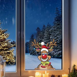 Christmas Snowman Peeking Stickers Christmas Elves Reindeer Car Window Bumper Decal Waterproof Vinyl Christmas Sticker Decal Laptop Wall Decoration (Colorful Reindeer)