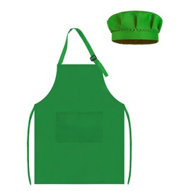 TOPWAYS Kids Apron and Chef Hat Set, Adjustable Children Chef Apron Outfit Costume, Kitchen Apron for Baking Cooking Painting, Artist Apron with Two Pockets (green, M (3 to 6 years)