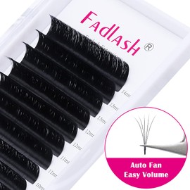 Fadlash Easy Fan Eyelash Extensions, Volume Technique Eyelashes, 0.05 mm Thickness, J Curl, 8-14 mm Length, Single Length, 1 Tray, Black, 0.05 mm-J-mix8-14