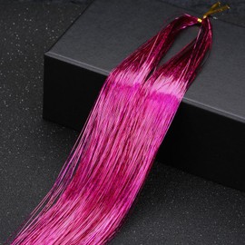 Leliafleury 1000 Strands Rose Hair Tinsel 120cm Straight Glitter Hair Strands for Party Cosplay