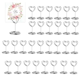 JRYGAC Pack of 30 Silver Place Card Holders, Photo Holder, Card Stand, Menu Card Holder, Photo Holder with Clips, Memo Holder, Place Card Holder for Weddings, Banquets, Parties (Heart-shaped)